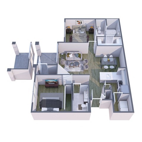Floor plan for 2 beds, 2 baths, 1022 sqft